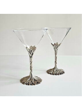 Grey Goose Martini Glasses – Tree Branch Pewter Stem (Set of 2) - Excellent